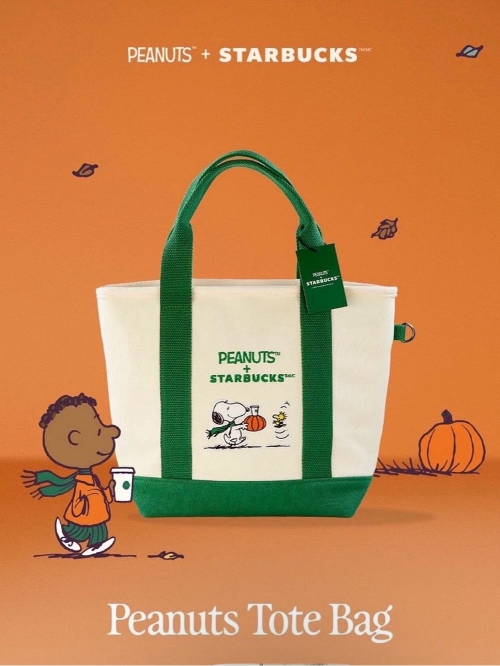 Starbucks Cream & Green Peanuts Snoopy Canvas Tote - Picture 2 of 7